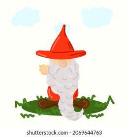 Vector illustration of a garden gnome in a red hat