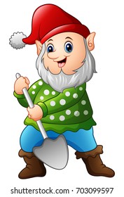 Vector illustration of Garden gnome with a shovel