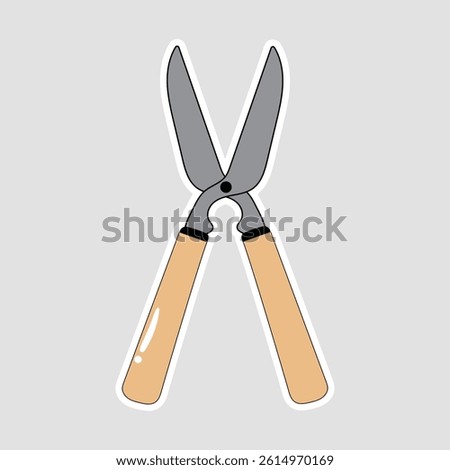 Vector Illustration of Garden Hedge Shears Sticker. Detailed vector illustration of garden hedge shears with wooden handles for landscaping and gardening designs