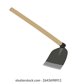 Vector illustration of a garden hoe tool with wooden handle and metal blade on white background