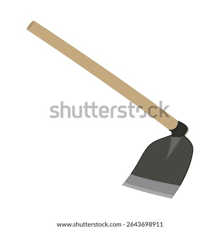 Vector illustration of a garden hoe tool with wooden handle and metal blade on white background