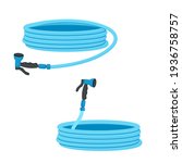 Vector illustration of a garden hose. Image in cartoon style. Isolated on a white background. Blue spray hose for irrigation

