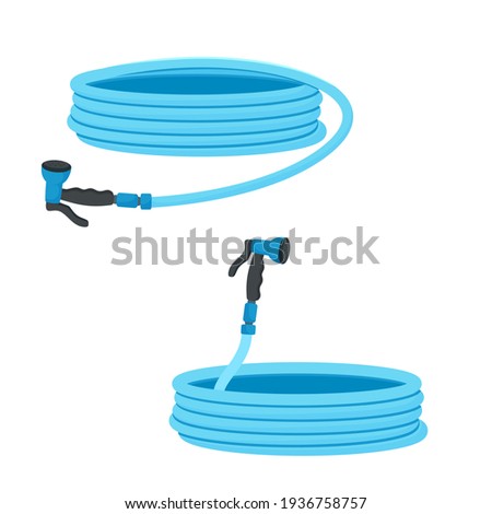 Vector illustration of a garden hose. Image in cartoon style. Isolated on a white background. Blue spray hose for irrigation
