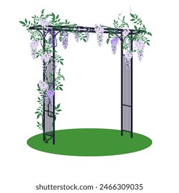 Vector illustration of a garden, park arch with a wisteria branch on a isolated background. Template for decorating a poster, labels, logo.