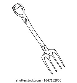 Vector illustration of garden pitchfork. Hand drawn pitchfork for leaves.