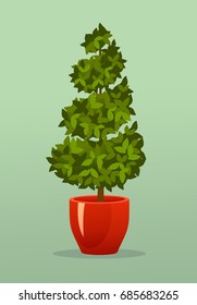 Vector illustration of a garden seedlings a tree in a box in a pot of retro postcard