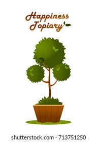 Vector illustration of a garden seedlings a tree in a box in a pot of retro postcard