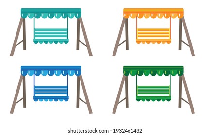 Vector illustration of garden swing in different colors.