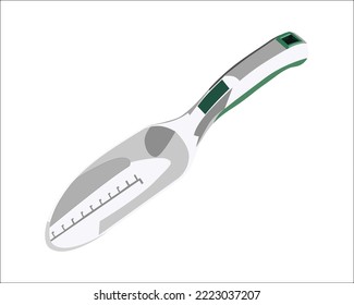 Vector Illustration of Garden Trowel Tools with Sharp Edge, Rust Proof Small Gardening Hand Shovel, One Piece Aluminum Transplanter with Grading Mark, Lightweight Comfortable Ergonomic Handle isolated