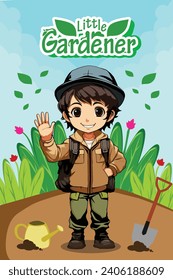 Vector illustration gardener little boy clipart