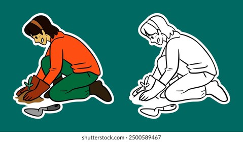 Vector Illustration of a Gardening Girl