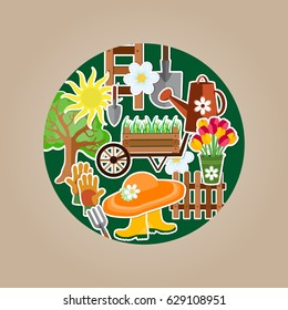 Vector illustration of gardening and horticulture, template.