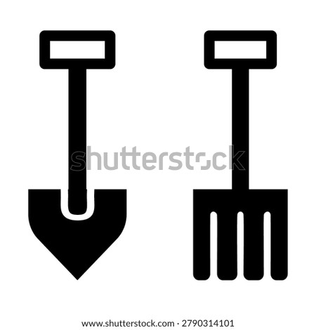 Vector illustration gardening tool icons a shovel and pitchfork.