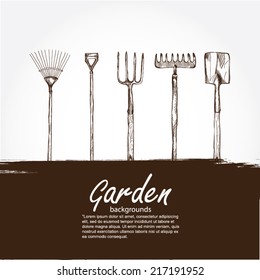 vector illustration of gardening tools background. Hand drawn