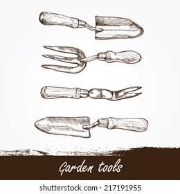 vector illustration of gardening tools. Hand drawn design