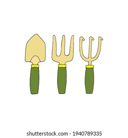 Vector illustration with gardening tools on a white background.