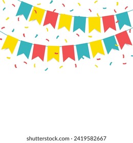 Ilustración vectorial. Garland con banderas de colores sobre un fondo blanco.

