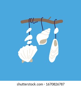 Vector illustration of a garland with different seashells. Handmade decor