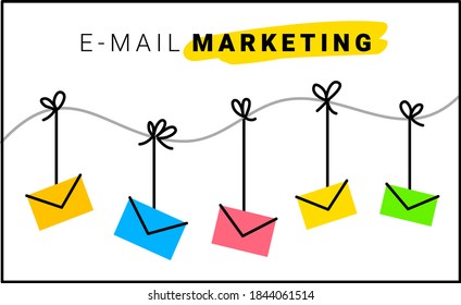 Vector illustration of garland with envelopes and text e-mail marketing on white background