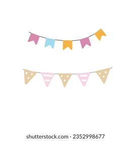 Vector illustration garland flags for the holiday in cartoon style for design of children's rooms, card, sticker, postcard and print