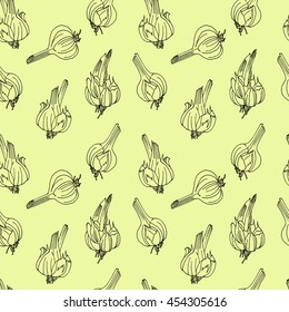 vector illustration of garlic, free hand, seamless pattern