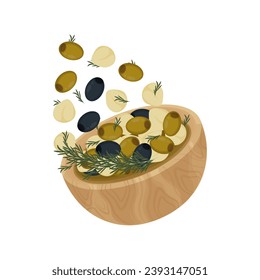 Vector illustration of Garlic Herb Marinated Mozzarella with Kalamata Olive