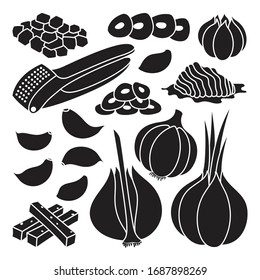 Vector illustration garlic on white background . Isolated black set icon food of onion . Vector black set icon garlic.