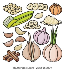 Vector illustration garlic on white background . Isolated color set icon food of onion . Vector color set icon garlic.