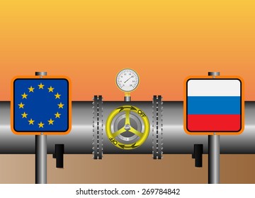 Vector illustration. The gas pipeline with flags of Russia and EU.