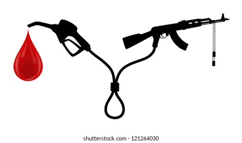 Vector illustration of gas pump nozzle connected by a loop with the weapon
