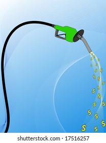 Vector illustration of a gas pump nozzle with dollar symbols