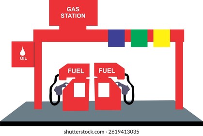 Ilustración vectorial de la Imagen de la gasolinera, repostaje de automóviles