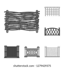 Vector illustration of gate and fence icon. Set of gate and wall vector icon for stock.