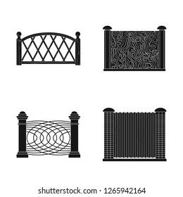 Vector illustration of gate and fence symbol. Set of gate and wall stock vector illustration.