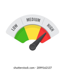 Vector illustration of gauge meter with low, medium, and high level indicator. Suitable for design element of infographic presentation, performance rating, and measurement result.