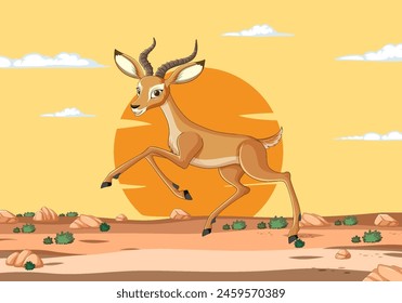 Vector illustration of a gazelle running in desert