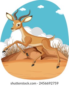 Vector illustration of a gazelle sprinting outdoors.