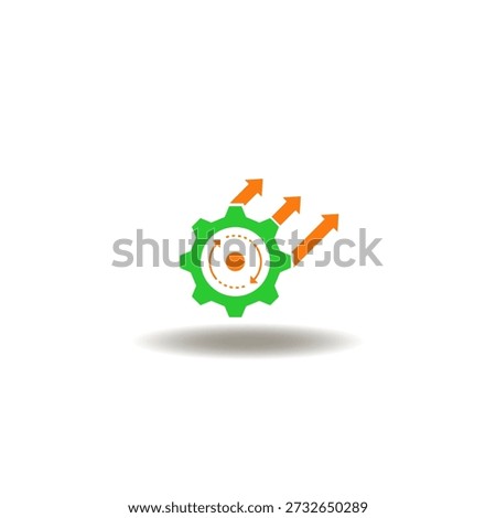 Vector illustration of gear with arrows up outside and round arrows inside. Symbol of continuous improvement.