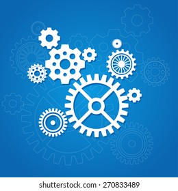 Vector illustration gear background isolated on a blue. Flat Design