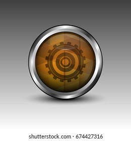 Vector illustration of gear in brown colored circle logo.