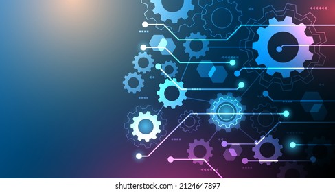 Hintergrund der Vektorgrafik-Schaltungen auf der Leiterplatte. zukunftsweisende digitale Technologie und Technik, Konzept der digitalen Telekommunikationstechnologie. abstrakte Futuristik auf dunkelblauem Hintergrund EP.2 Hightech