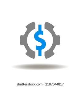 Ilustración vectorial de los engranajes con moneda en dólares. Icono de moneda estable. Símbolo del sistema financiero.