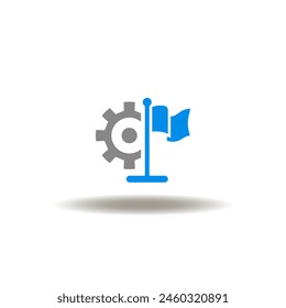 Vector illustration of gear flag. Icon of project timeline. Symbol of business management.