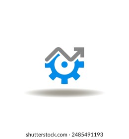 Vector illustration of gear with growth graph. Icon of profits. Symbol of investment management.