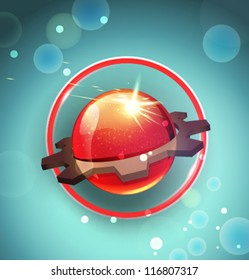 Vector illustration gear rotates around the planet cogwheel-01