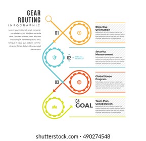 Vector illustration of gear routing infographic design element.