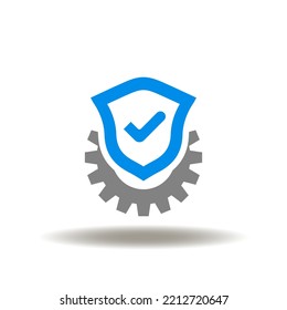 Vector Illustration Of Gear With Shield And Check Mark. Icon Of Firewall. Symbol Of Safety And Insurance Service.