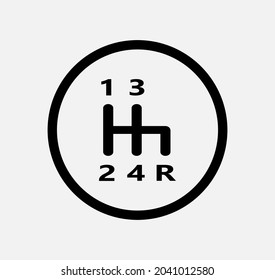 Vector illustration of gear shift icon, manual transmission icon, speed shifter on gray background.