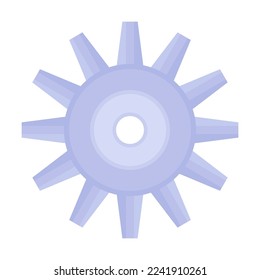 Vector illustration of gear with teeth and central hole for the clock mechanism or engine part. Cartoon hardware isolated on white. Construction concept