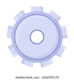 Vector illustration of gear with teeth and a central hole for the clock mechanism or engine part. Cartoon side and top angle of hardware isolated on white. Construction concept